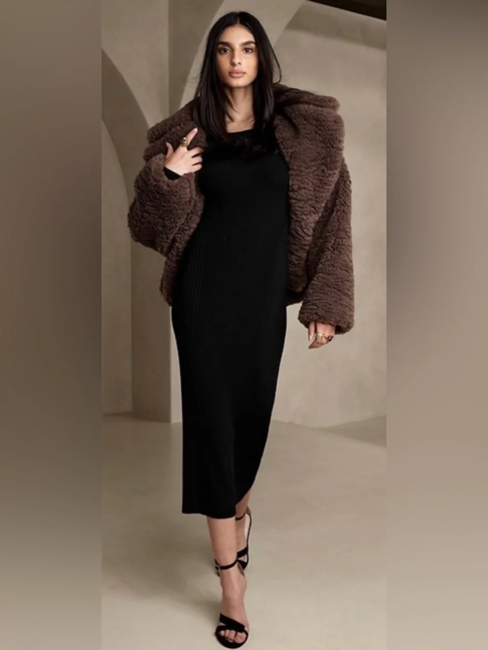 Banana Republic Ines Scoop-back Black Ribbed Backless Midi Dress - Picture 2 of 9